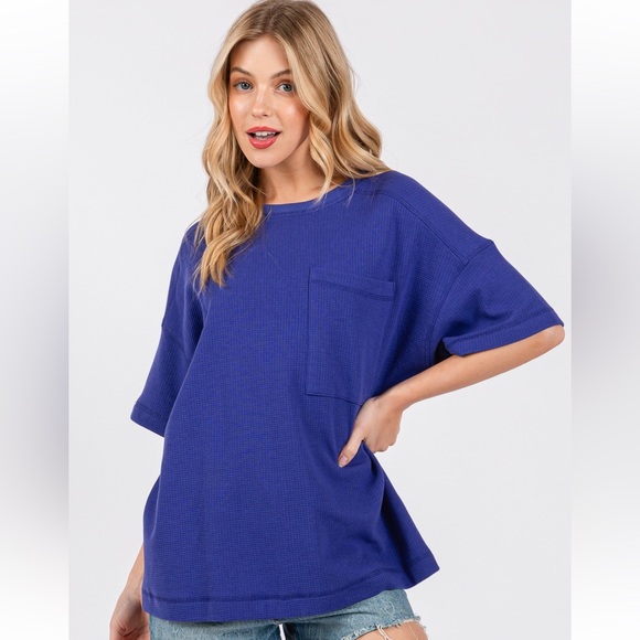 25 Solid Textured Drop Shoulder Top - Picture 3 of 6